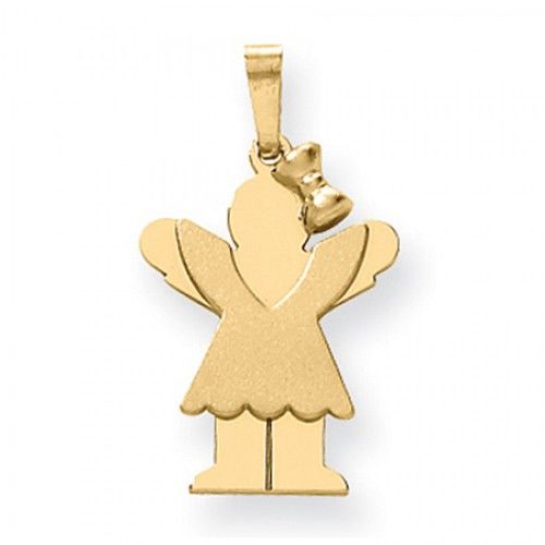 14k Yellow Gold Happy Girl in Ruffled Dress with Bow Love Pendant