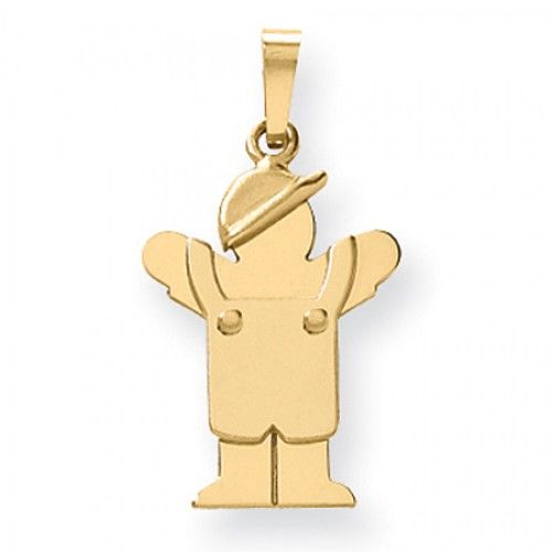 14k Yellow Gold Huggable Boy in Coveralls and Hat Love Pendant