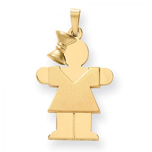 14k Yellow Gold Girl with Arms Open Wearing Bow Hug Pendant
