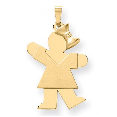 14k Yellow Gold Excited Waving Girl in Bow Kiss Pendant