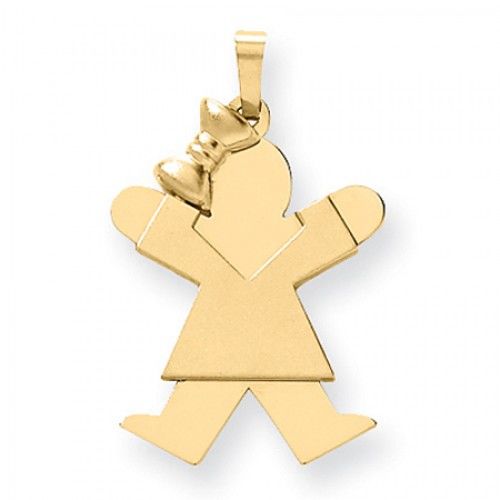 14k Yellow Gold Excited Girl Jumping in V-Neck Dress Joy Pendant