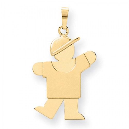 14k Yellow Gold Waving Boy in a Cap Kiss Pendant