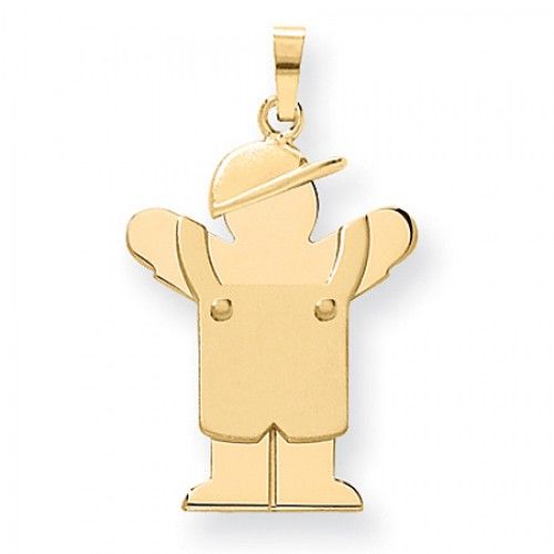 14k Yellow Gold Standing Boy in Overalls and Cap Love Pendant
