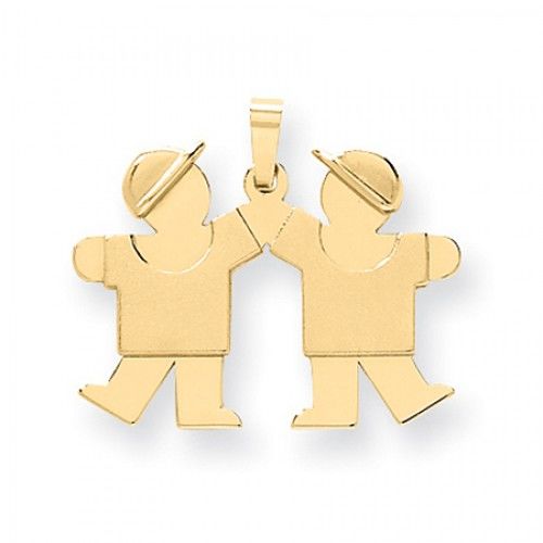 14k Yellow Gold Two Boys in Caps Kiss Pendant