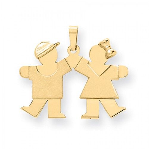 14k Yellow Gold Happy Boy and Girl Kiss Pendant