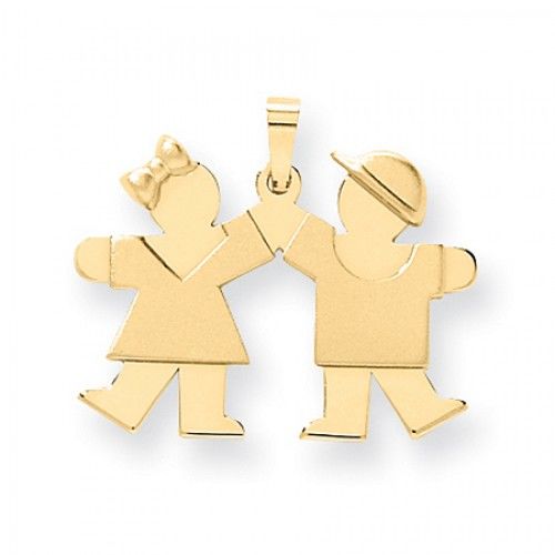 14k Yellow Gold Happy Girl and Boy Kiss Pendant
