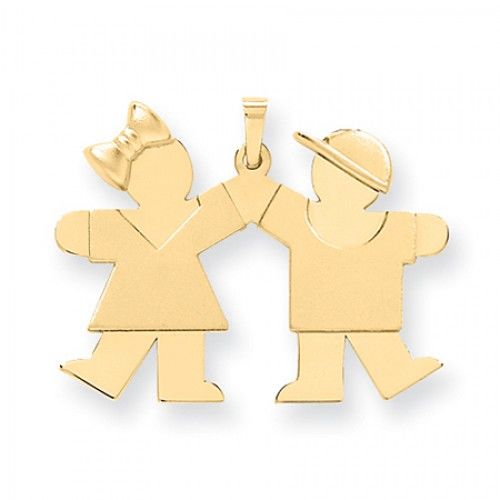 14k Yellow Gold Boy & Girl High Five Kiss Pendant