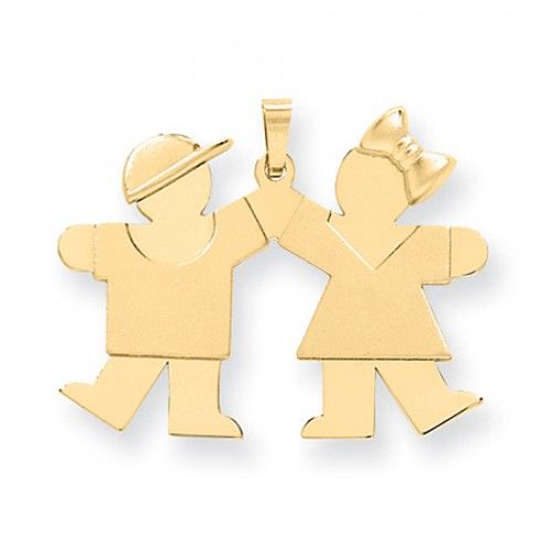 14k Yellow Gold Girl & Boy High Five Kiss Pendant