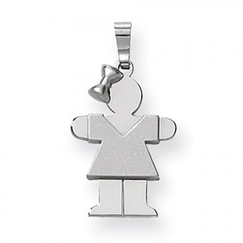 14k White Gold Hug Pendant - Petite Girl Bow On Left