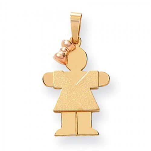 14k Rose and Yellow Gold Hug Pendant - Small Girl with a Bow On Left