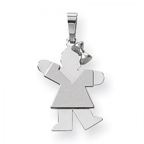 14k White Gold Kiss Pendant - Petite Girl with Bow On Right