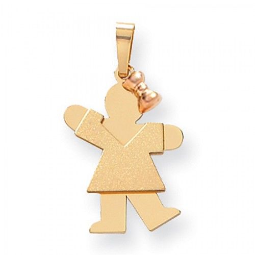 14k Rose and Yellow Gold Kiss Pendant - Small Girl with Bow On Right