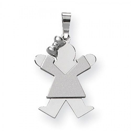14k White Gold Joy Pendant - Petite Girl with Bow On Left