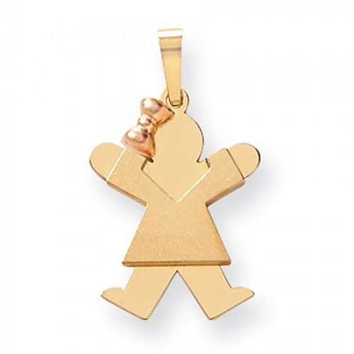 14k Rose and Yellow Gold Joy Pendant - Small Girl with Bow On the Left