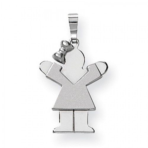 14k White Gold Love Pendant - Petite Girl Bow On Left