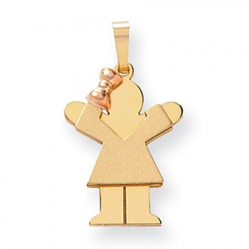 14k Rose and Yellow Gold Love Pendant - Small Girl Bow On Left