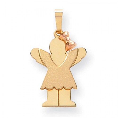 14k Rose and Yellow Gold Love Pendant - Small Girl with Frilly Dress