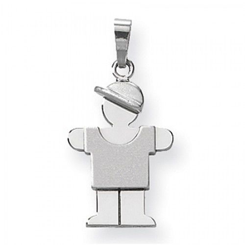 14k White Gold Hug Pendant - Little Guy with Baseball Cap to the Right