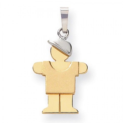 14k White and Yellow Gold Hug Pendant - Small Boy with Baseball Cap On Right