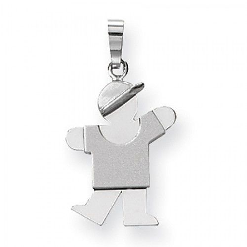 14k White Gold Kiss Pendant - Little Guy with Baseball Cap to the Left