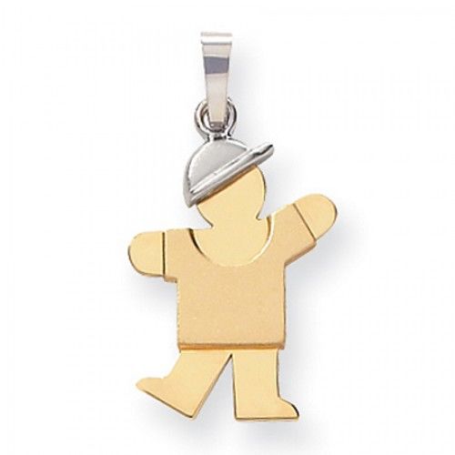 14k White and Yellow Gold Kiss Pendant - Small Boy with Baseball Cap On Left
