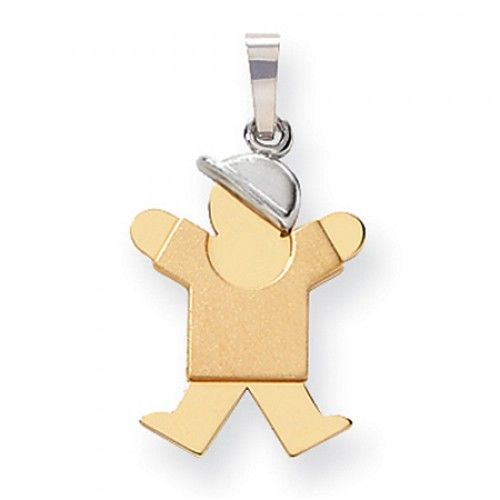 14k White and Yellow Gold Joy Pendant - Small Boy with Baseball Cap On Right