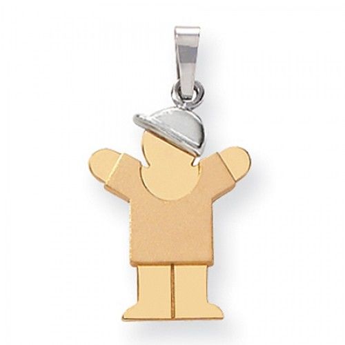 14k White and Yellow Gold Love Pendant - Small Boy with Baseball Cap On Right