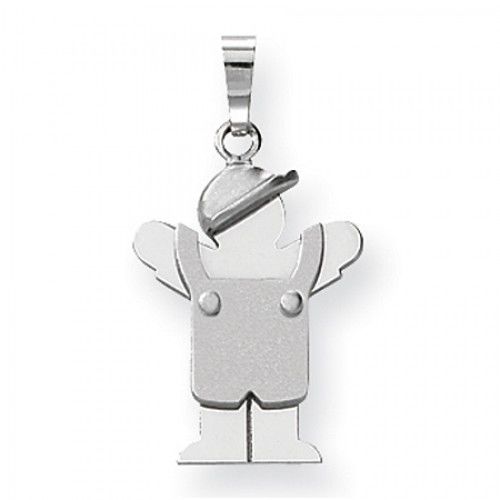 14k White Gold Love Pendant - Little Guy in Overalls with Hat