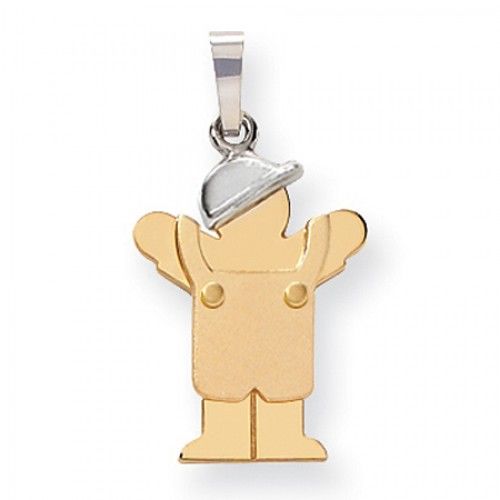 14k White and Yellow Gold Love Pendant - Small Boy in Overalls with Hat