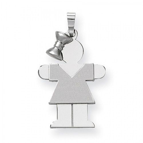 14k White Gold Hug Pendant - Petite Girl with V-Neck Dress and Bow