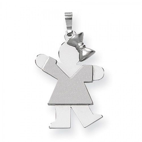 14k White Gold Kiss Pendant - Petite Girl with V-Neck Dress and Bow