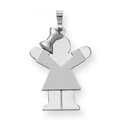 14k White Gold Love Pendant - Petite Girl with V-Neck Dress and Bow