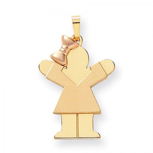 14k Rose and Yellow Gold Love Pendant - Small Girl with V-Neck Dress and Bow