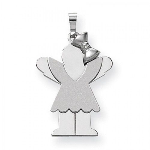 14k White Gold Love Pendant - Petite Girl with V-Neck Ruffle Dress and Bow