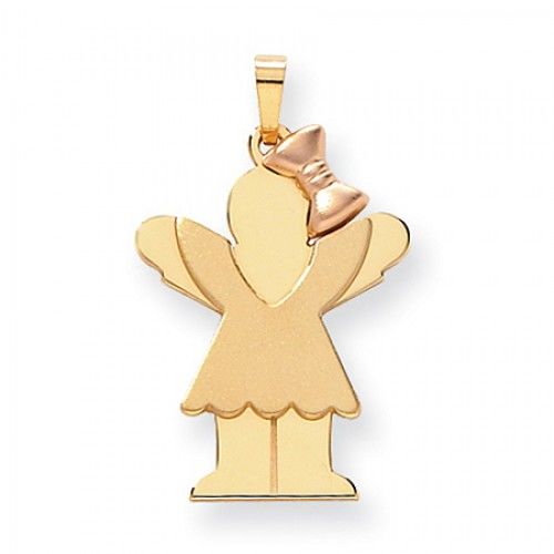 14k Rose and Yellow Gold Love Pendant - Small Girl with V-Neck Ruffle Dress