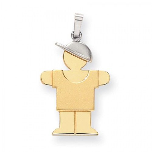 14k White and Yellow Gold Hug Pendant - Large Boy with Hat On Right