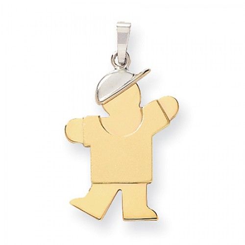 14k White and Yellow Gold Kiss Pendant - Large Boy with Hat On Left