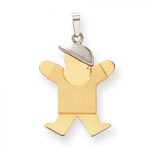 14k White and Yellow Gold Joy Pendant - Large Boy with Hat On the Right
