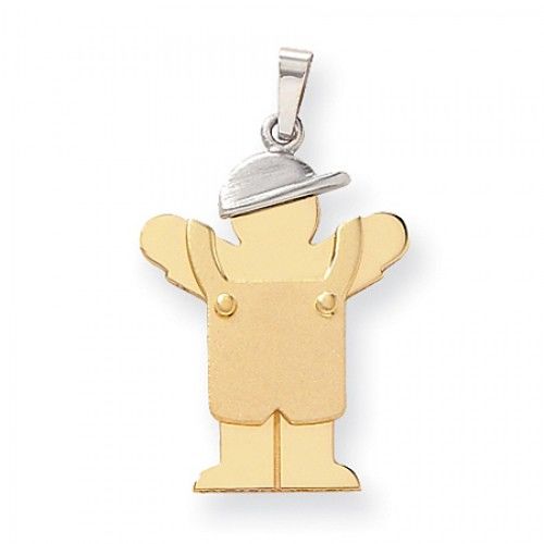14k White and Yellow Gold Love Pendant - Two-Toned Large Boy in Overalls