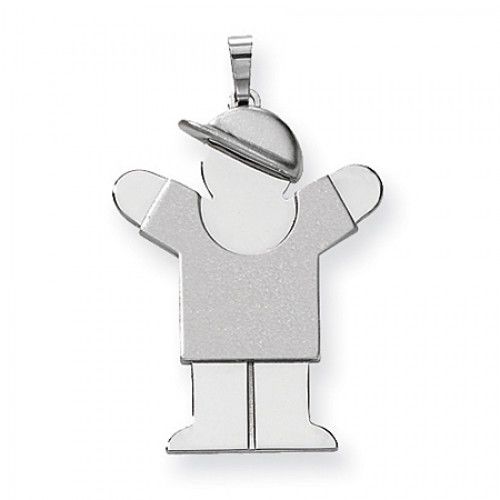 14k White Gold Love Pendant - Large Boy with Swoop Neck Shirt and Hat