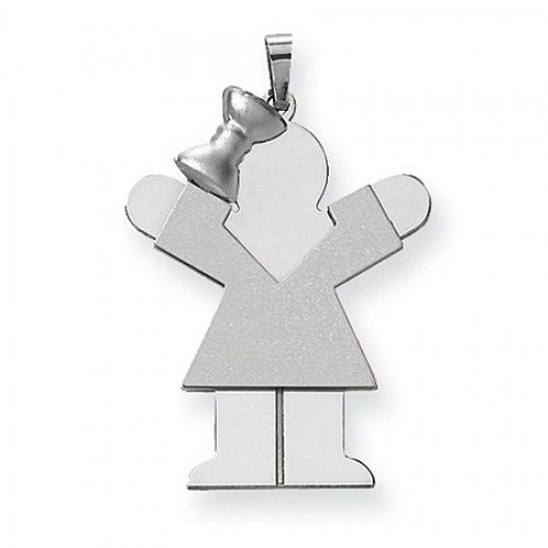 14k White Gold Love Pendant - Large Girl with V-Neck Dress and Bow