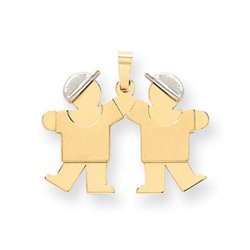 14k White and Yellow Gold Kiss Pendant - Two Small Boys High Fiving