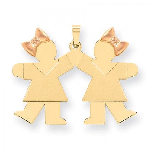 14k Rose and Yellow Gold Kiss Pendant - Two Big Girls Holding Hands