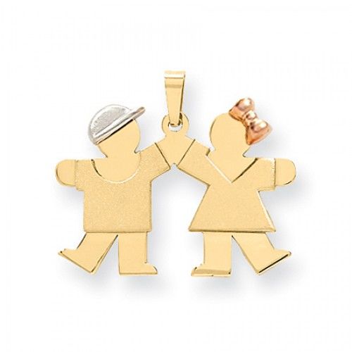 14k Tri Color Gold Kiss Pendant - Cute Boy and Girl Holding Hands