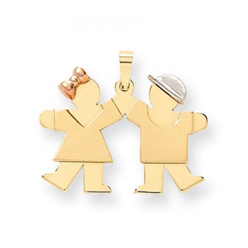 14k Tri Color Gold Kiss Pendant - Darling Boy and Girl Holding Hands