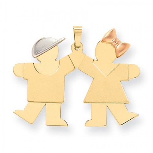 14k Tri Color Gold Kiss Pendant - Cute Girl and Boy Holding Hands