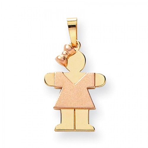 Two-Tone Charming Girl W/ Ribbon Hug Pendant in 14k Rose & Yellow Gold