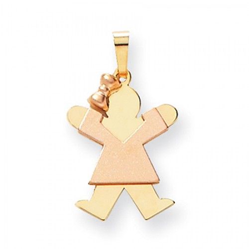 Two-Tone Jumping Girl W/ Ribbon Joy Pendant in 14k Rose & Yellow Gold