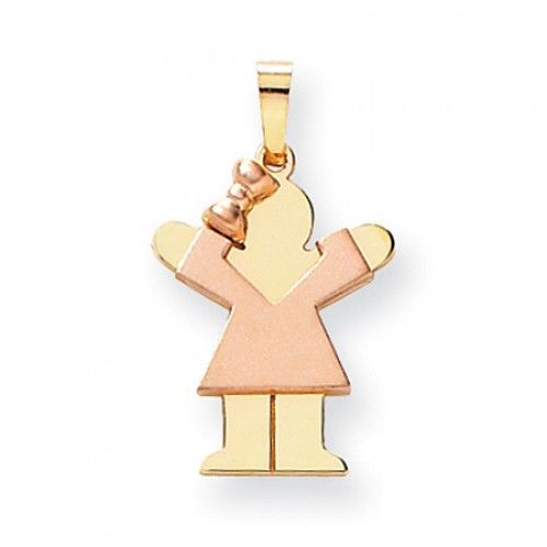 Two-Tone Standing Girl W/ Ribbon Love Pendant in 14k Rose & Yellow Gold