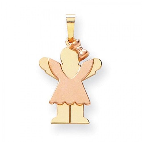 Standing Girl W/ Ribbon and Frills Love Pendant in 14k Rose & Yellow Gold